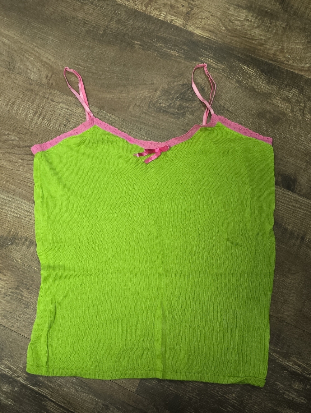 525 Women's Green Knit Cami with Pink Trim